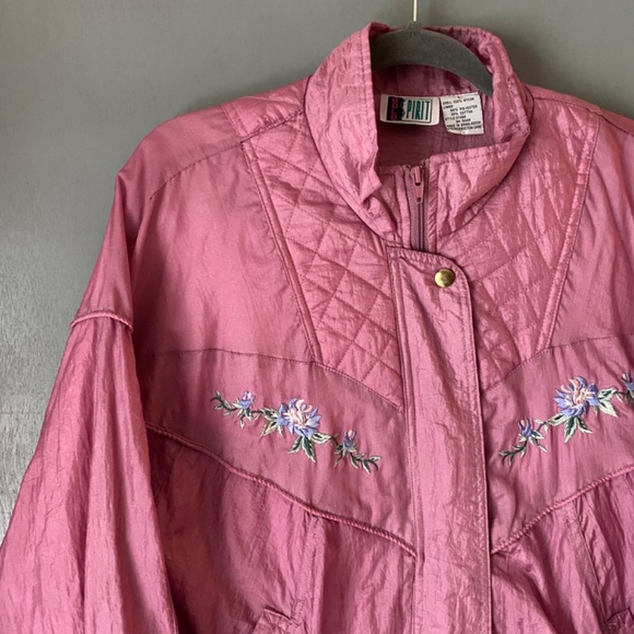 VTG BOLO SPIRIT womens L pink floral windbreaker quilted retro 90s mock neck - Picture 2 of 11